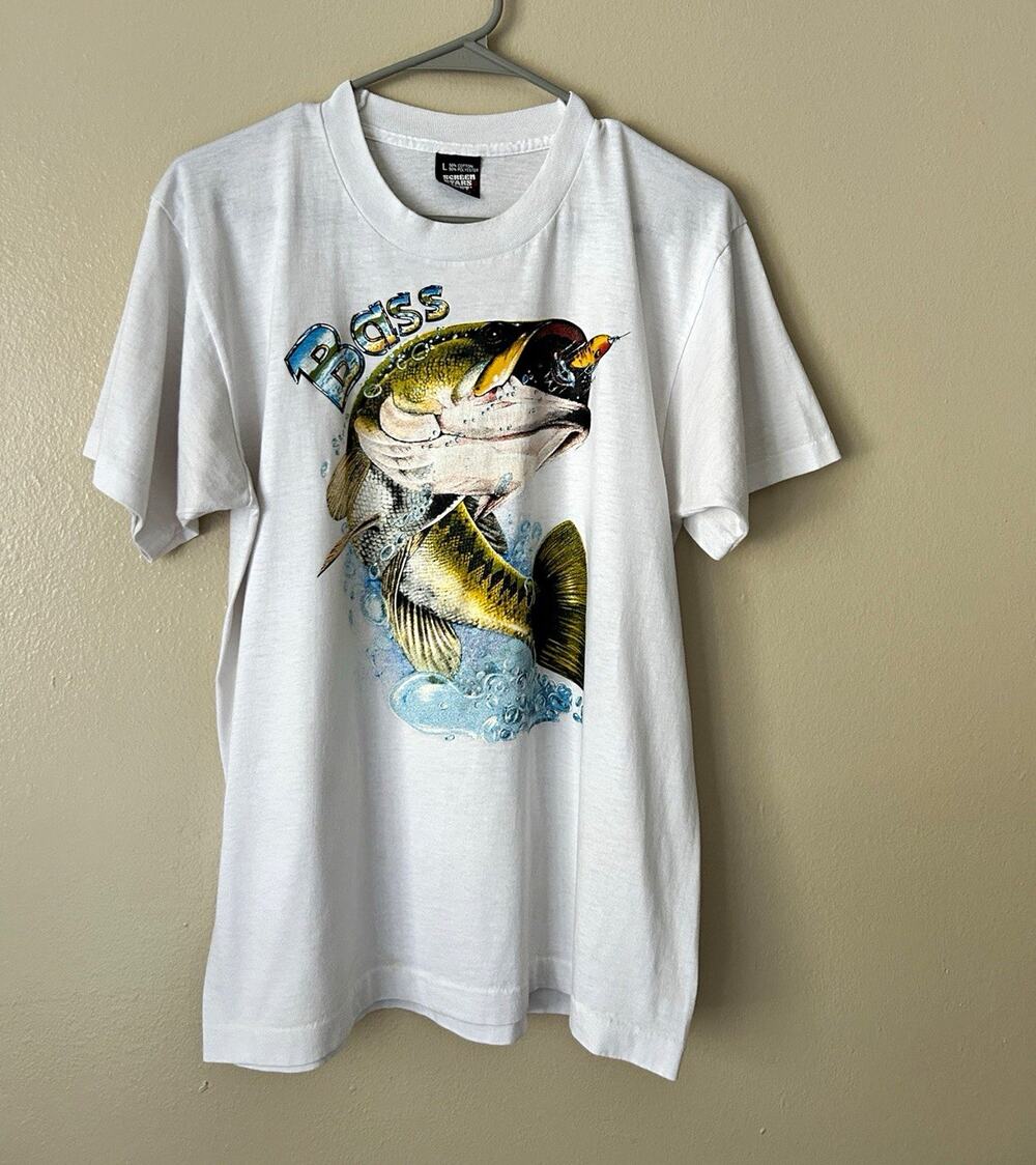 Vintage 80s 90s Bass Fishing T-Shirt Screen Stars Single Stitch Large